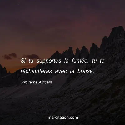 Proverbe Africain : Si tu supportes la fumÃ©e, tu te rÃ©chaufferas avec la braise.