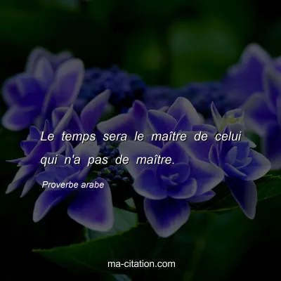 Proverbe arabe : Le temps sera le maÃ®tre de celui qui n'a pas de maÃ®tre.
