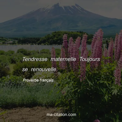 Proverbe franÃ§ais : Tendresse maternelle Toujours se renouvelle.