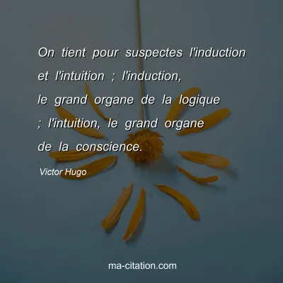 Victor Hugo : On tient pour suspectes l'induction et l'intuition ; l'induction, le grand organe de la logique ; l'intuition, le grand organe de la conscience.