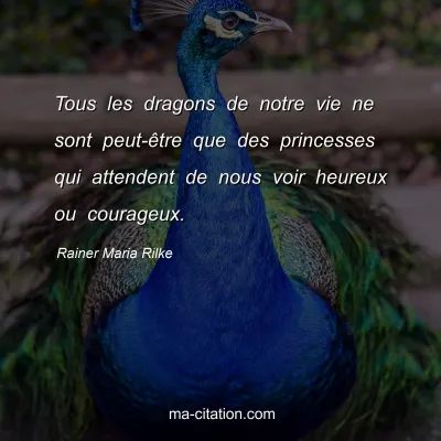 Rainer Maria Rilke : Tous les dragons de notre vie ne sont peut-être que des princesses qui attendent de nous voir heureux ou courageux.