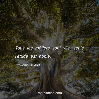 Proverbe Chinois : Tous les mÃ©tiers sont vils, seule l'Ã©tude est noble.