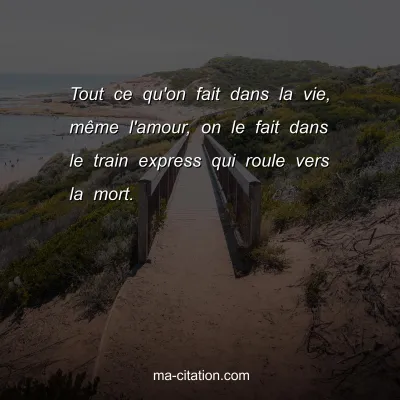 Tout ce qu'on fait dans la vie, mÃªme l'amour, on le fait dans le train express qui roule vers la mort.