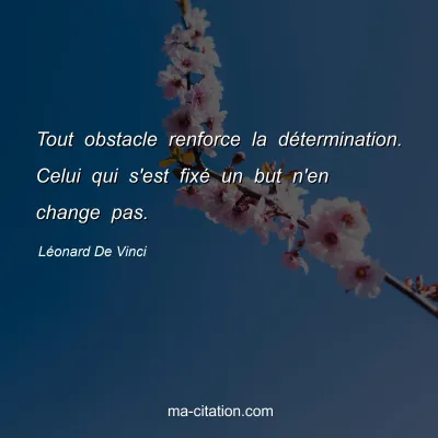 Léonard De Vinci : Tout obstacle renforce la détermination. Celui qui s'est fixé un but n'en change pas.