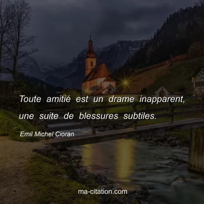 Emil Michel Cioran : Toute amitiÃ© est un drame inapparent, une suite de blessures subtiles.