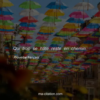 Proverbe franÃ§ais : Qui trop se hÃ¢te reste en chemin.