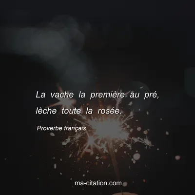 Proverbe franÃ§ais : La vache la premiÃ¨re au prÃ©, lÃ¨che toute la rosÃ©e.