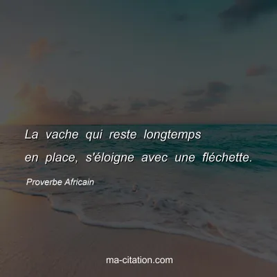 Proverbe Africain : La vache qui reste longtemps en place, s'Ã©loigne avec une flÃ©chette.