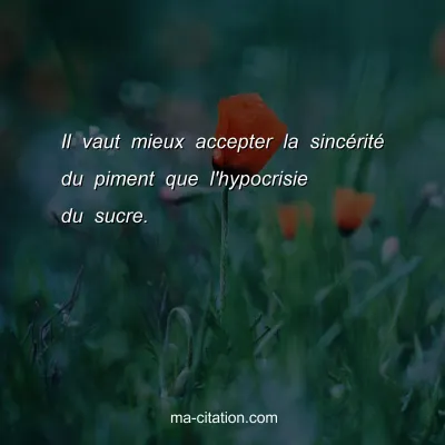Il vaut mieux accepter la sincÃ©ritÃ© du piment que l'hypocrisie du sucre.