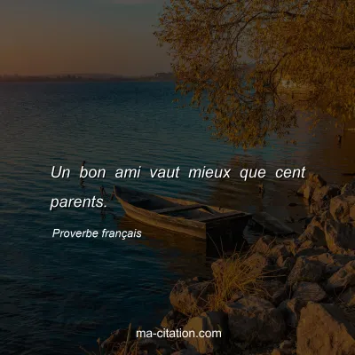Proverbe franÃ§ais : Un bon ami vaut mieux que cent parents.