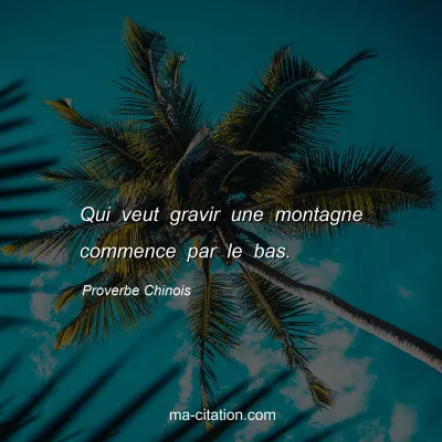 Proverbe Chinois : Qui veut gravir une montagne commence par le bas.