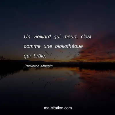 Proverbe Africain : Un vieillard qui meurt, c'est comme une bibliothÃ¨que qui brÃ»le.