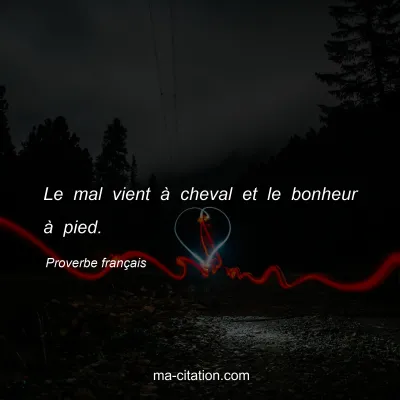 Proverbe franÃ§ais : Le mal vient Ã  cheval et le bonheur Ã  pied.