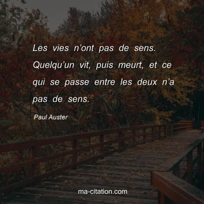 Paul Auster : Les vies nâ€™ont pas de sens. Quelquâ€™un vit, puis meurt, et ce qui se passe entre les deux nâ€™a pas de sens.