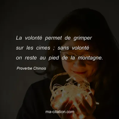 Proverbe Chinois : La volontÃ© permet de grimper sur les cimes ; sans volontÃ© on reste au pied de la montagne.