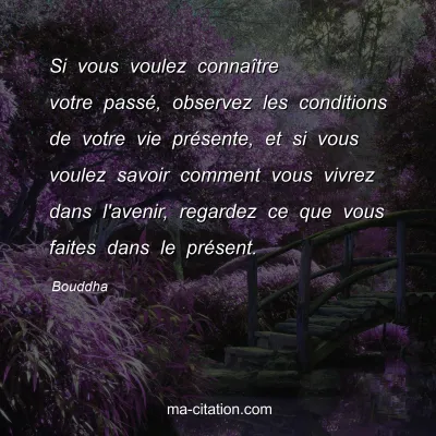 Bouddha : Si vous voulez connaÃ®tre votre passÃ©, observez les conditions de votre vie prÃ©sente, et si vous voulez savoir comment vous vivrez dans l'avenir, regardez ce que vous faites dans le prÃ©sent.