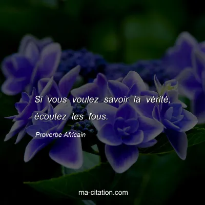 Proverbe Africain : Si vous voulez savoir la vÃ©ritÃ©, Ã©coutez les fous.