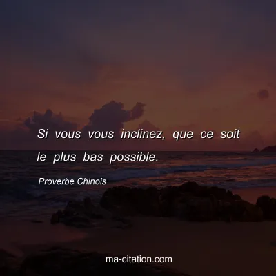 Proverbe Chinois : Si vous vous inclinez, que ce soit le plus bas possible.