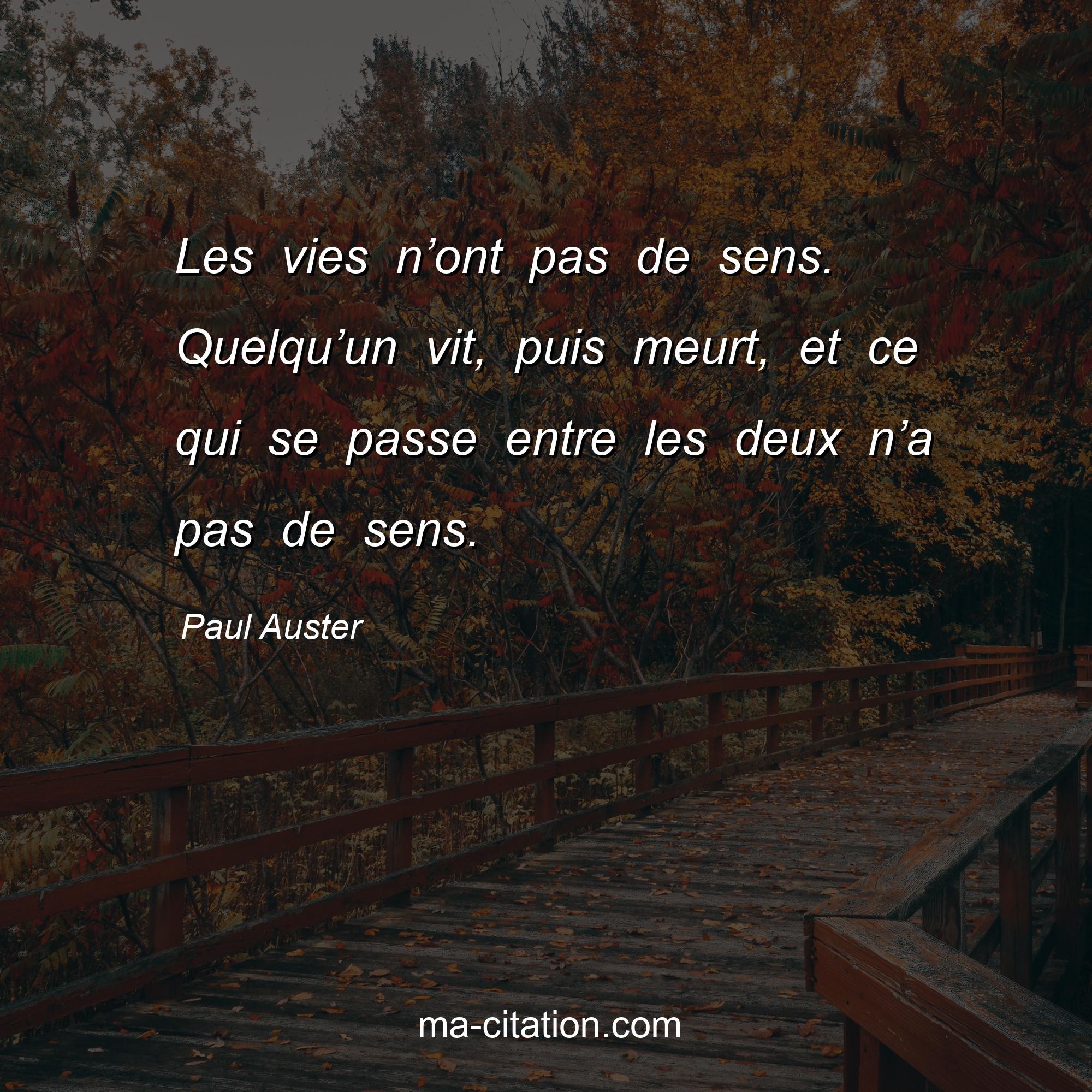 Paul Auster : Les vies n’ont pas de sens. Quelqu’un vit, puis meurt, et ce qui se passe entre les deux n’a pas de sens.