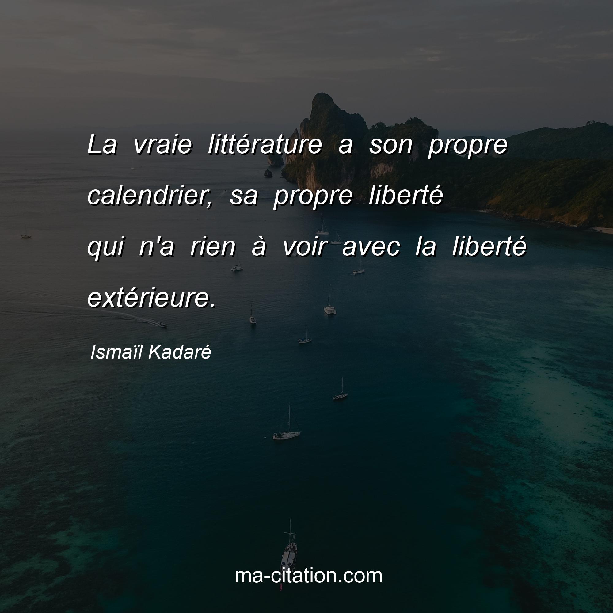 Ismaïl Kadaré : La vraie littérature a son propre calendrier, sa propre liberté qui n'a rien à voir avec la liberté extérieure.